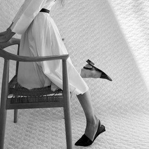 Sarto FRANCO SARTO Women's Size 7 Blue Patent Leather Pointy-Toe Slingback Flats